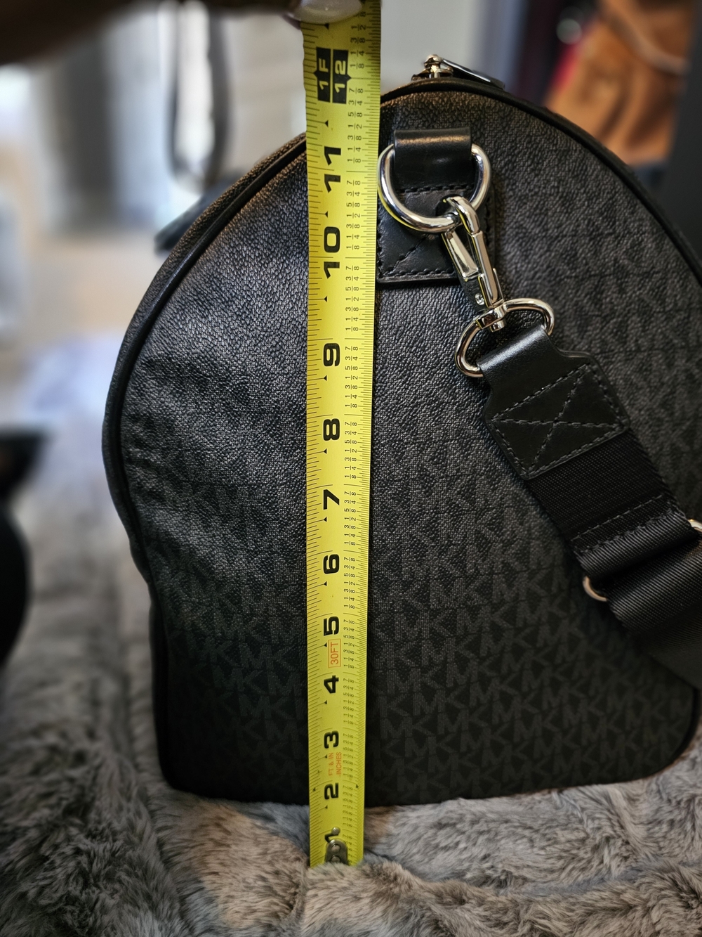 Michael Kors Black Gray MK Monogram Travel Duffel Bag - Picture 13 of 14